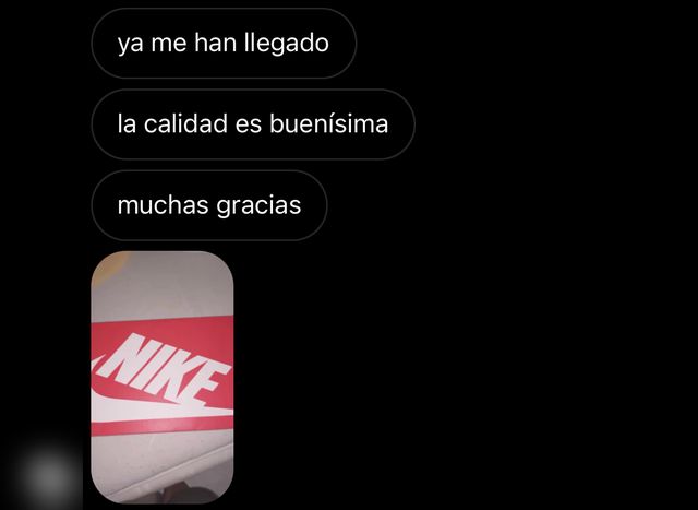 Mensaje de un cliente al recibir su pedido