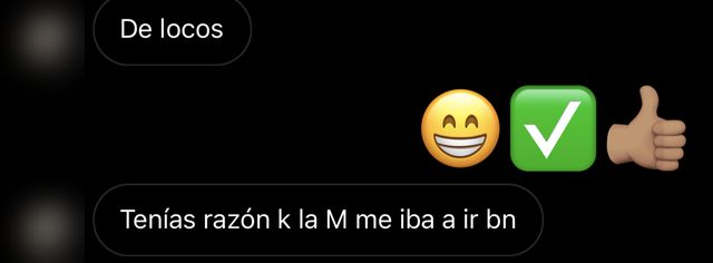 Mensaje de un cliente al recibir su pedido