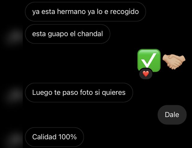 Mensaje de un cliente al recibir su pedido