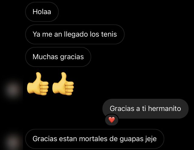 Mensaje de un cliente al recibir su pedido