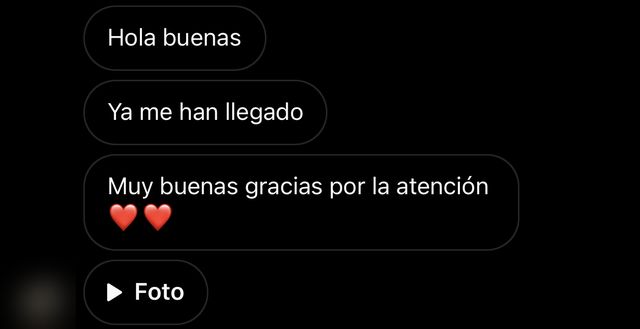 Mensaje de un cliente al recibir su pedido